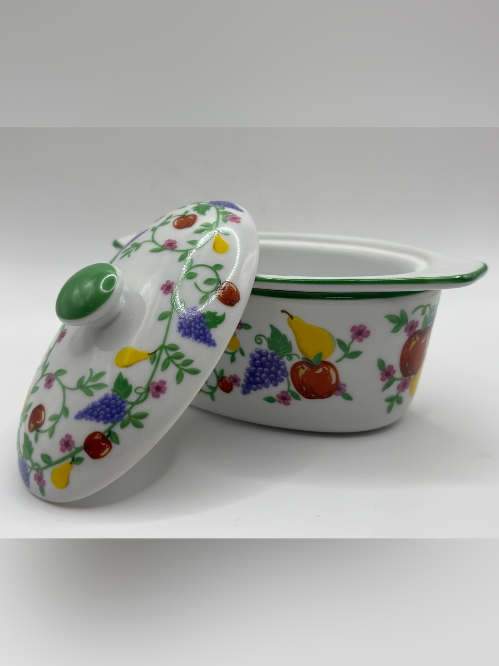 Cook Street Small 3 Pc Porcelain 5.5" Butter Boat Keeper Fruit Pattern